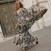 Doen Aure 26S Vintage Oil Painting Oversized Floral Lace Silk Dress Women's Spring/Summer 3D Lace Hem Elegant and Graceful Long Dress Lady #195561