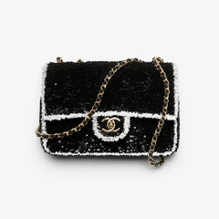 Chanel Autumn/winter Clutch Bag With Sequins And Gold Metal Accents Black And White Women's Crossbody Chain Bag Stylish Casual Elegant Bags #82241A
