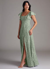 Agave A-Line Side Slit Floral Burnout Dress