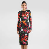 Dolce&Gabbana Women's Summer Floral Print Fitted Satin Long-Sleeve Crew Neck Dress Ngvp #2375