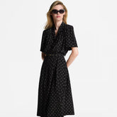 Louis Vuitton Women's Spring/summer Black And White Polka-dot Waistband Institutional Lady Shirt Dress Fashionable And Elegant Short-sleeve Waist-cinching Long Dress #195114