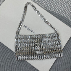 SAINT LAURENT Women's EVENING Crystal-Inspired Handbag Bag Limited Edition Sparkling Crystal Clutch Mini Chain-Strap Underarm Tote Bags #193642