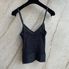 Chanel Women's Summer Fashion Casual Solid Color V Neck Spaghetti Strap Sleeveless Logo Tank Top Vest #79443