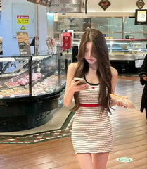 Chanel Women's Black And White Striped Tank Dress Stylish Refined And Elegant Summer Holiday Knit Tank Dress Lady #82922A