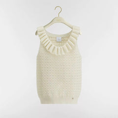 Dior Women's Spring/Summer 2026 New Arrival Ruffled-collar Knit Tank Top Dioriviera Fitted Sweater Vest Lightweight And Elegant Lady Vest #197167