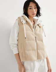 Brunello Cucinelli Women's Fall/winter Cotton British Ribbed Knit Down Vest Hooded Drawstring Sleeveless Jacket Ngvp #2417