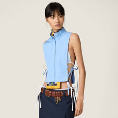 MiuMiu 26Ss Early Spring New Arrival Letter Embroidered Sleeveless Tie-Front Shirt Women's Summer Fashionable Trendy Shirt Top Tank Top Lady Vest #195619