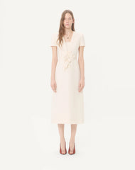 Valentino Crepe Couture Floral Embroidered Dress Women's Spring/summer White V-neck Short-sleeve Elegant Maxi Casual Dress Lady #196777