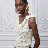 Dior Women's Spring/Summer 2026 New Arrival Ruffled-collar Knit Tank Top Dioriviera Fitted Sweater Vest Lightweight And Elegant Lady Vest #197167