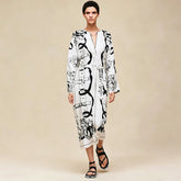 Hermes 26w Chain-detail Bow-tie Waistband Printed Silk Dress Women's Spring/summer Black And White Chain-detail Retro Elegant Maxi Luxury Dress Lady #197289