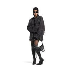 Balenciaga Le Cagole rivet silver buckle fine grain sheep leather half-moon bag crescent bag dumpling bag motorcycle bag armpit bag crossbody bag shoulder bag women's black #332101