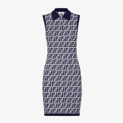 Fendi Women's Summer Blue Letter Printed Cotton Sleeveless Dresses #73433