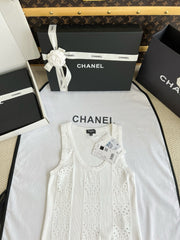 Chanel Women's Summer U-Neck Floral Lace-Up Solid Color Stretch Knit Sleeveless Tank Top Vest #81523