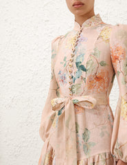 Zimmermann Women's Summer Floral Print Drawstring Mini Ruched Skirt Long Sleeve Dresses #76668
