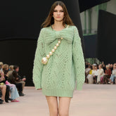 Chanel Women's Spring/Fall High-Street Bow-Neck Knit Long-Sleeve Solid-Color Mohair Wool Short Dress Dresses Ngvp #2597