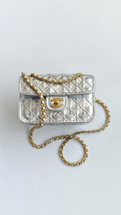 Chanel Women's Silver Lattice Chain Metallic Mirror Calfskin Shoulder Crossbody Bag Bags Metallic-colored Leather Tends To Fade Easily #76372