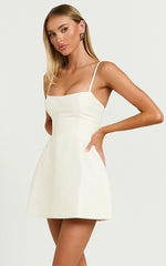 Carolina Mini Dress - Scoop Neck Panel Bodice Dress in Off White