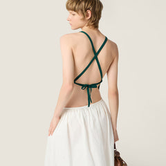 MiuMiu Women's New Arrival Early Spring Letter Logo Slimming Color-blocked Striped Tie-back Halter Top Lady Vest #195996