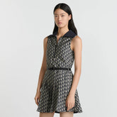 Dior Women's Spring/Summer Monogrammed Jacquard Pleated Sleeveless Half Zipper Neck Dresses #75852