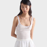 Prada 2026 New Arrival Women's White Lace Spaghetti-strap Tank Top Lightweight Knit Tank Top With Lace Trim Lady Vest #197032