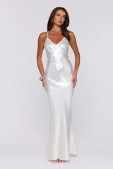 Shimmer Glow Sequin Maxi Dress Ecru White