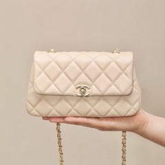 Chanel Women's Solid Color Diamond Pattern Sheepskin Chain Shoulder Strap Crossbody Bag Bags Metallic-colored Leather Tends To Fade Easily #77781