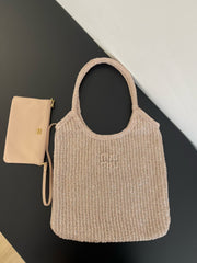 MiuMiu Ivy Sequin Mesh Women's Solid Color Sequined Shoulder Bag with Detachable Handbag Bags and Embroidered Letter Logo #77693