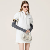 MiuMiu Women's Spring/Summer Fashion Casual Polo Neck Letter Embroidery Solid Color Striped Patchwork Dress #79159