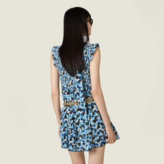 MiuMiu Women's Spring/summer Blue Floral Print Pleated Sleeveless Straight-cut Midi Dress Fashionable Casual Dress Lady #196229