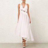 Zimmermann 2026 Spring/summer New Arrival Luna Ivory White Midi Dress Appliqu¨¦ Details And Knitted Spaghetti-strap Top Dress Lady #196835
