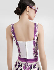 Dolce&Gabbana Women's Summer Majolica Print V-Neck Bustier Camisole Sleeveless Tank Top Vest Ngvp #2319