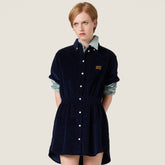 MiuMiu Women's 26 Early Spring Navy Corduroy Shirt Dress Retro-Chic Single-Breasted Button-Down Dresses #193402