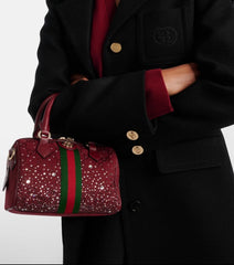 Gucci Ophidia Collection Crystal-embellished Mini Boston Bag Fashion Striped Satin Ribbon Gold-tone Hardware Clutch Bag Crossbody Bags #193419
