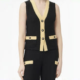 Chanel Women's Spring/Fall V-Neck Single-Button Vintage Solid-Color Wool Sleeveless Knit Vest Ngvp #2594