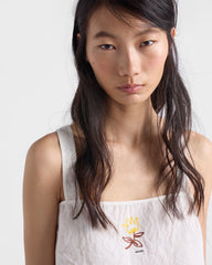 Prada 2026 New White Sun Collection Women's Linen Halter-neck Floral Embroidered Brand Logo Sleeveless Simple And Fresh Tank Top Vest Lady #196872