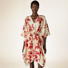 Loro Piana Ichi Women's Printed Linen Dress Elegant Cape Jacket Short Sleeve V-neck Fashion Loose Dresses Ngvp #8771