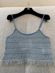 Chanel Women's Blue And White Fringe Halter Tank Top 26 New Arrival Resort Collection Fashionable Spring/summer Trend Tank T-shirt Vest #82384A