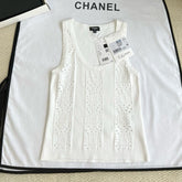 Chanel Women's Summer U-Neck Floral Lace-Up Solid Color Stretch Knit Sleeveless Tank Top Vest #81523