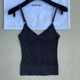 Chanel Women's Summer Fashion Casual Solid Color V Neck Spaghetti Strap Sleeveless Logo Tank Top Vest #79443