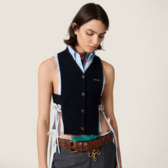 MiuMiu Women's Spring/Summer Letter Embroidered Sleeveless Tie-Front Knit Tank Top in Mohair Blend Fabric with Feminine V-Neck Design Lady Vest #195618