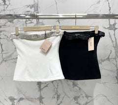 MiuMiu Women's Spring/summer Structured Embroidered Beaded Strapless Black And White Fitted Fashionable Elegant And Sexy Top/camisole Lady Vest #196563