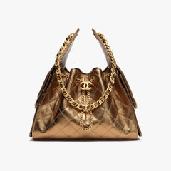 Chanel Women's Classic Double C Logo Solid Color Cowhide & Leather Tote Shoulder Bag Bags Metallic-colored Leather Tends To Fade Easily #77572