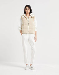 Brunello Cucinelli Women's Fall/winter Cotton British Ribbed Knit Down Vest Hooded Drawstring Sleeveless Jacket Ngvp #2417