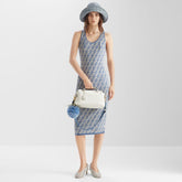 Fendi Women's Summer Blue White FF Letter Printed Round Neck Knit Sleeveless Long Dress #76318