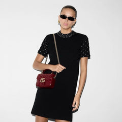 Gucci Women's Summer Solid Color Round Neck Beaded Rhinestone Embroidery Short Sleeve Knit Dresses Ngvp #9759