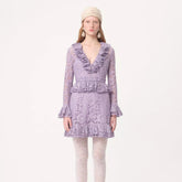 Valentino Women's Spring And Autumn Heavy Lace V-Neck Solid Color Fit Short Long Sleeve Dresses Ngvp #9732