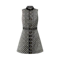 Louis Vuitton Monogram Denim Button Tab Dress Women's Leather-trimmed Sleeveless Short Dress Stylish Elegant And Refined Casual Dresses #82421A