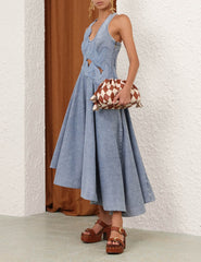 Zimmermann 2026 Spring/summer New Arrivals Alchemy Navy Blue Denim Dress Appliqu¨¦ Details And Knitted Spaghetti-strap Top Dress Lady #196834