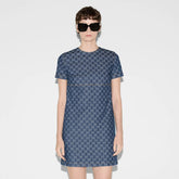 Gucci Women's Spring/Summer Logo Printed Denim Jacquard Round Neck Zipper Short Sleeve Dresses #75916