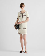 Prada Women's Summer Solid Color Striped Round Neck Cotton Short Sleeve Fitted Mini Dresses Ngvp #8951